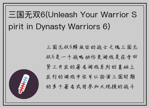 三国无双6(Unleash Your Warrior Spirit in Dynasty Warriors 6)